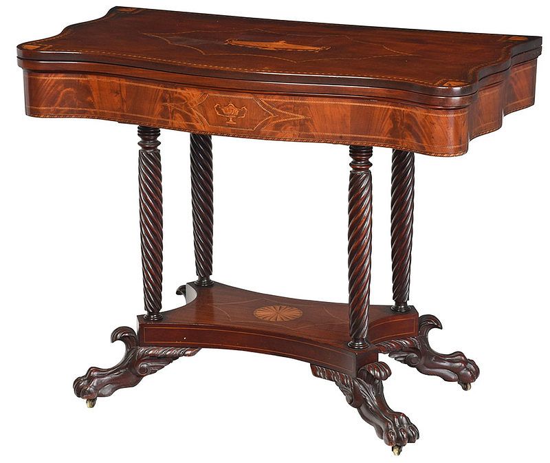 Appraisal: Neoclassical Urn Inlaid Mahogany Games Table th century top with