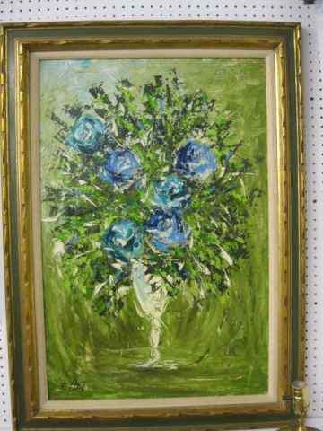 Appraisal: Oil Floral Still Life artist signed illedgible on canvas image