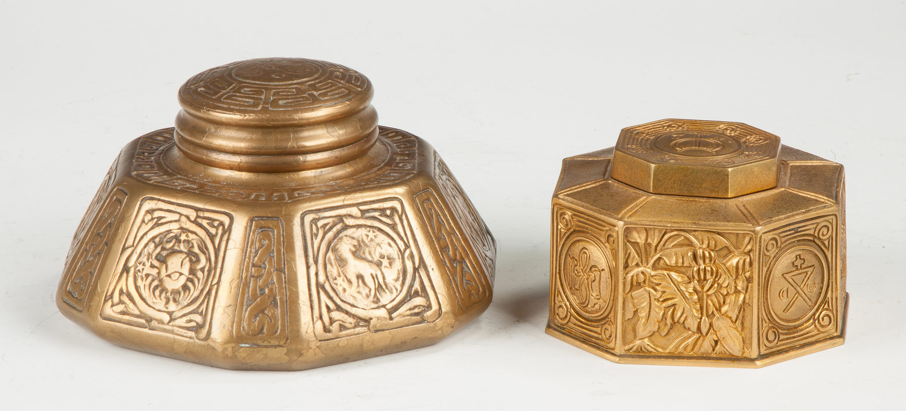 Appraisal: Tiffany Studios Gilt Bronze Inkwell - Zodiac Pattern Sgn Tiffany