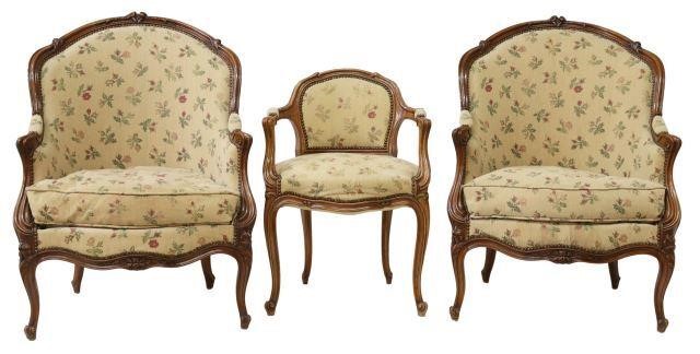 Appraisal: pair French Louis XV style walnut armchairs late th early