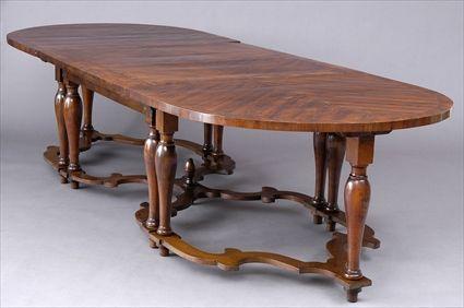 Appraisal: ITALIAN WALNUT THREE-PART DINING TABLE The line-inlaid and crossbanded top