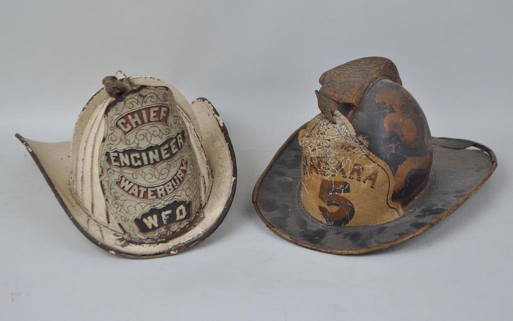 Appraisal: Two th C Leather Fire Helmets one Wilson Waterbury CT