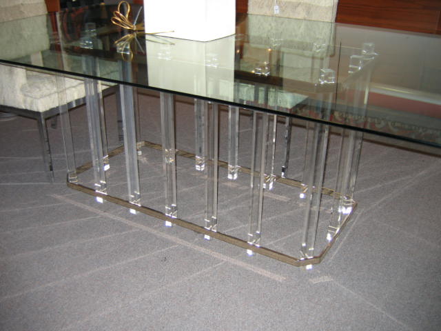 Appraisal: ACRILYC AND GLASS DINING TABLE with rectangular slat-work base l