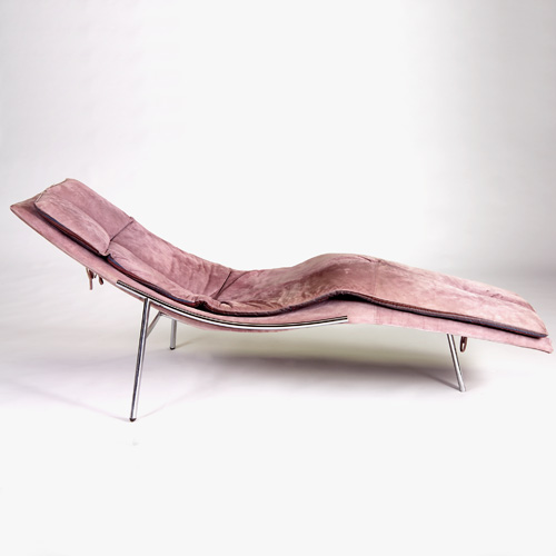 Appraisal: SAPORITI Chaise lounge with polished chrome frame and plum-colored ultrasuede