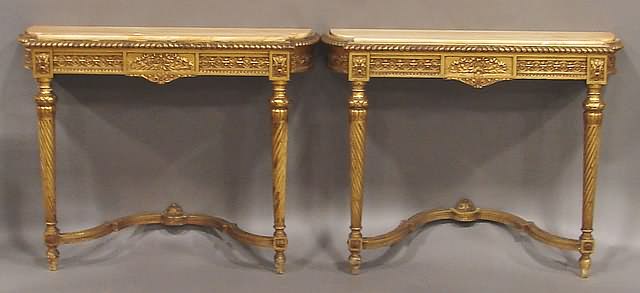 Appraisal: Striated sand-colored marble top straight front with giltwood bead and