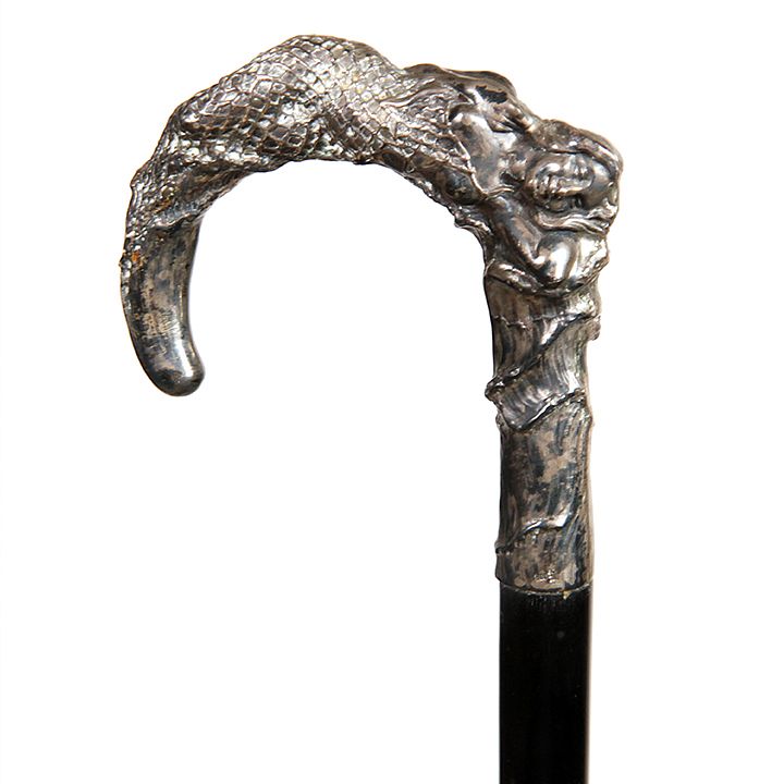 Appraisal: German Art Nouveau Mermaid Cane Ca - A signed silver