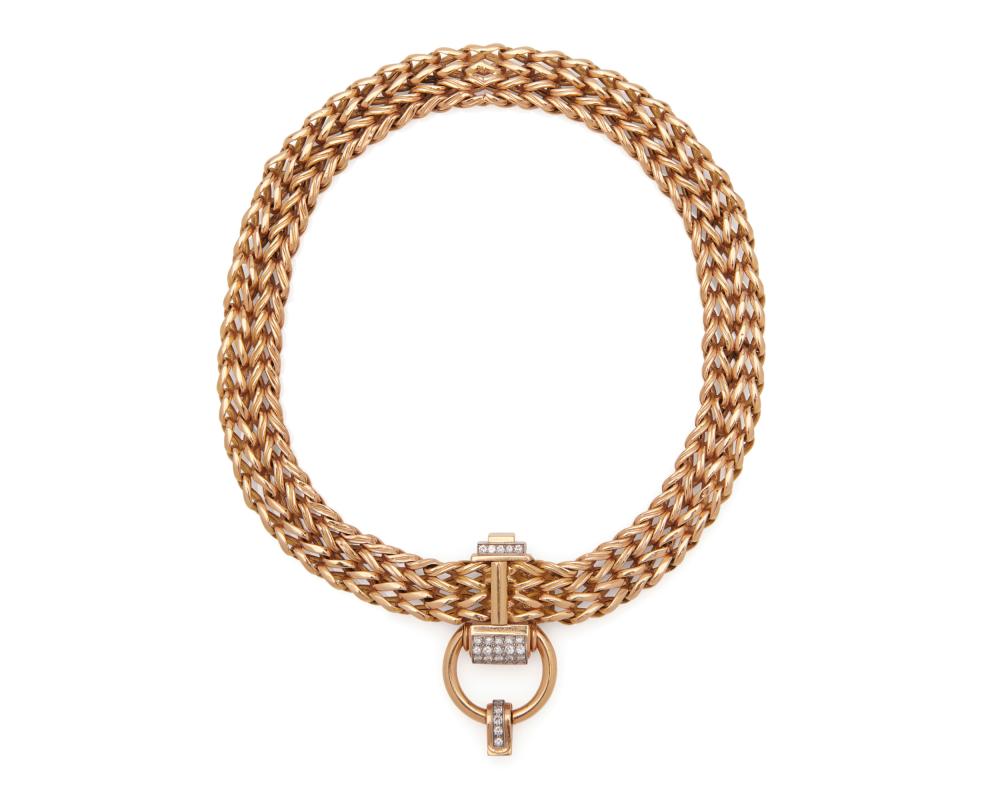 Appraisal: K Gold and Diamond Necklace centering a front facing concealed