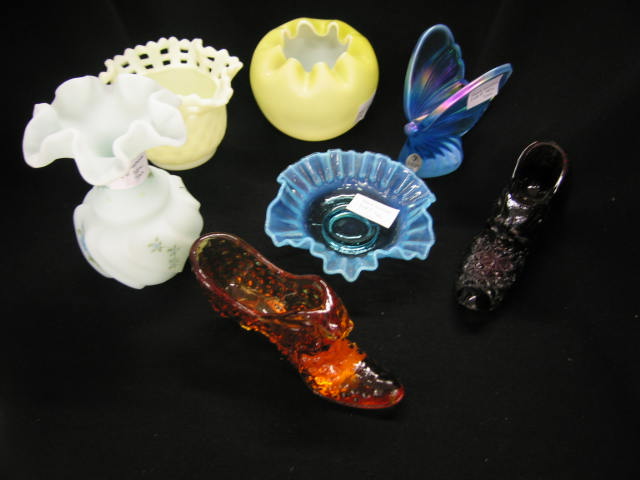 Appraisal: Pcs Fenton Art Glass vases shoes butterfly paperweight