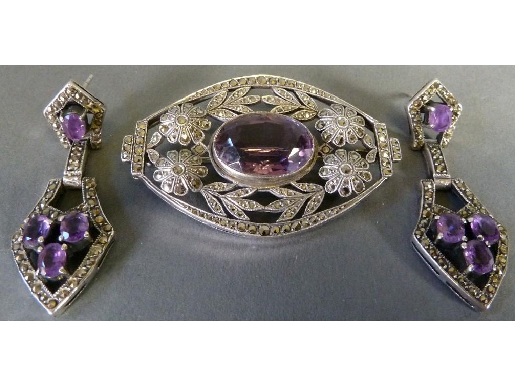 Appraisal: 's FRENCH SILVER MARCASITE AND AMETHYST SET BROOCH also of