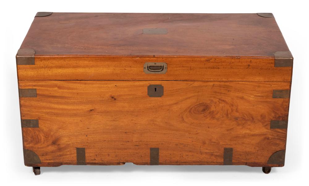 Appraisal: BRASS-BOUND CAMPHORWOOD CHEST MID- TH CENTURY HEIGHT WIDTH DEPTH BRASS-BOUND