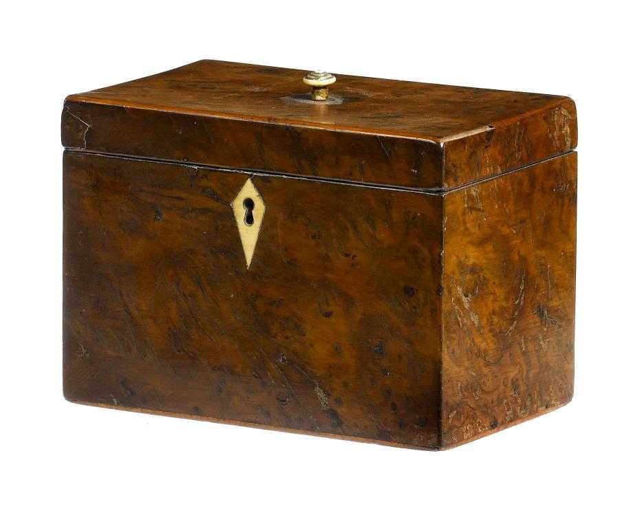 Appraisal: A GEORGE IV YEW-WOOD AND LINE INLAID TEA CADDY with