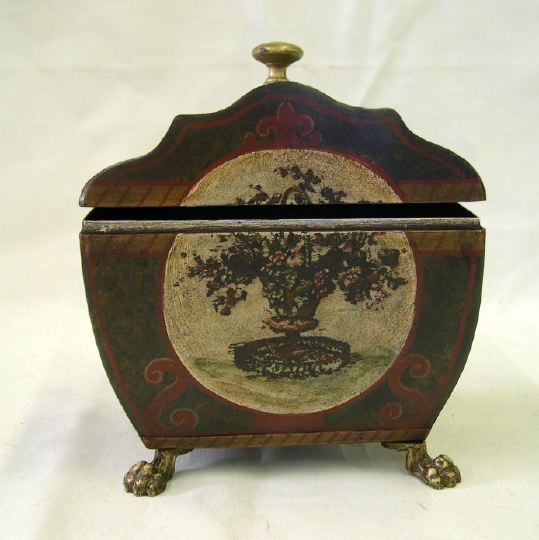 Appraisal: Northern European Gilded Brass-Mounted Tole Peinte Tea Caddy in the