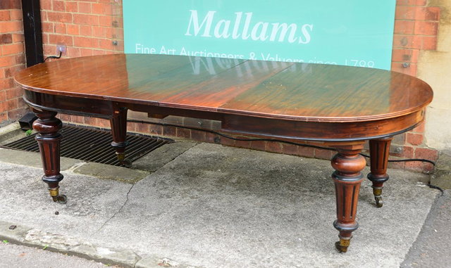 Appraisal: A TH CENTURY MAHOGANY OVAL DINING TABLE with winding mechanism