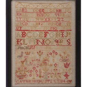 Appraisal: A Needlework Alphabet Sampler American Circa identified Cathe r ine