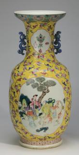 Appraisal: Very large Chinese famille jaune vase h Large and impressive