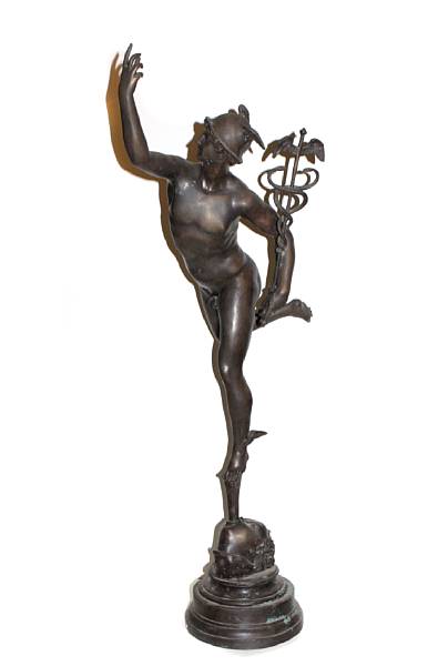 Appraisal: A patinated bronze figure of Mercury after Giambolia height n