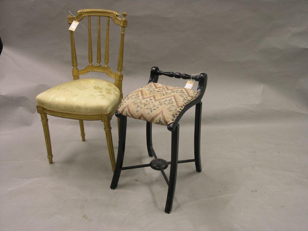 Appraisal: A French giltwood single chair with columnar splat and upholstered