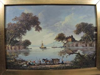 Appraisal: Signed Illegibly Depicting peasants in the foreground beside a harbor