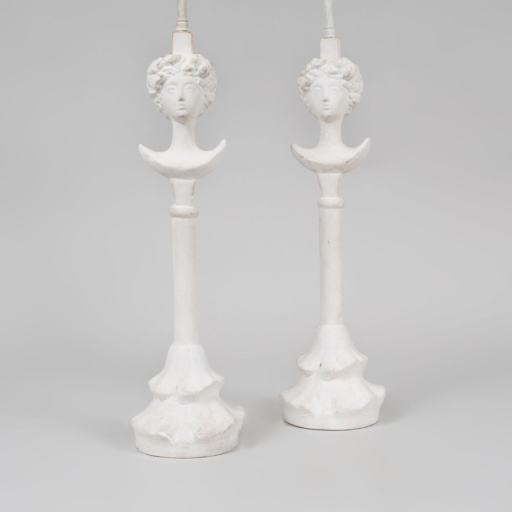 Appraisal: Giacometti Style Pair of 'T te de Femme' Plaster Lamps