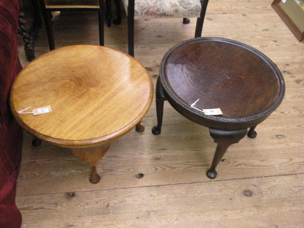 Appraisal: A circular mahogany coffee table on cabriole legs and another