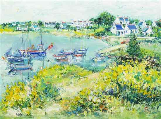 Appraisal: Yolande Ardissone French b Village Harbor oil on canvas signed