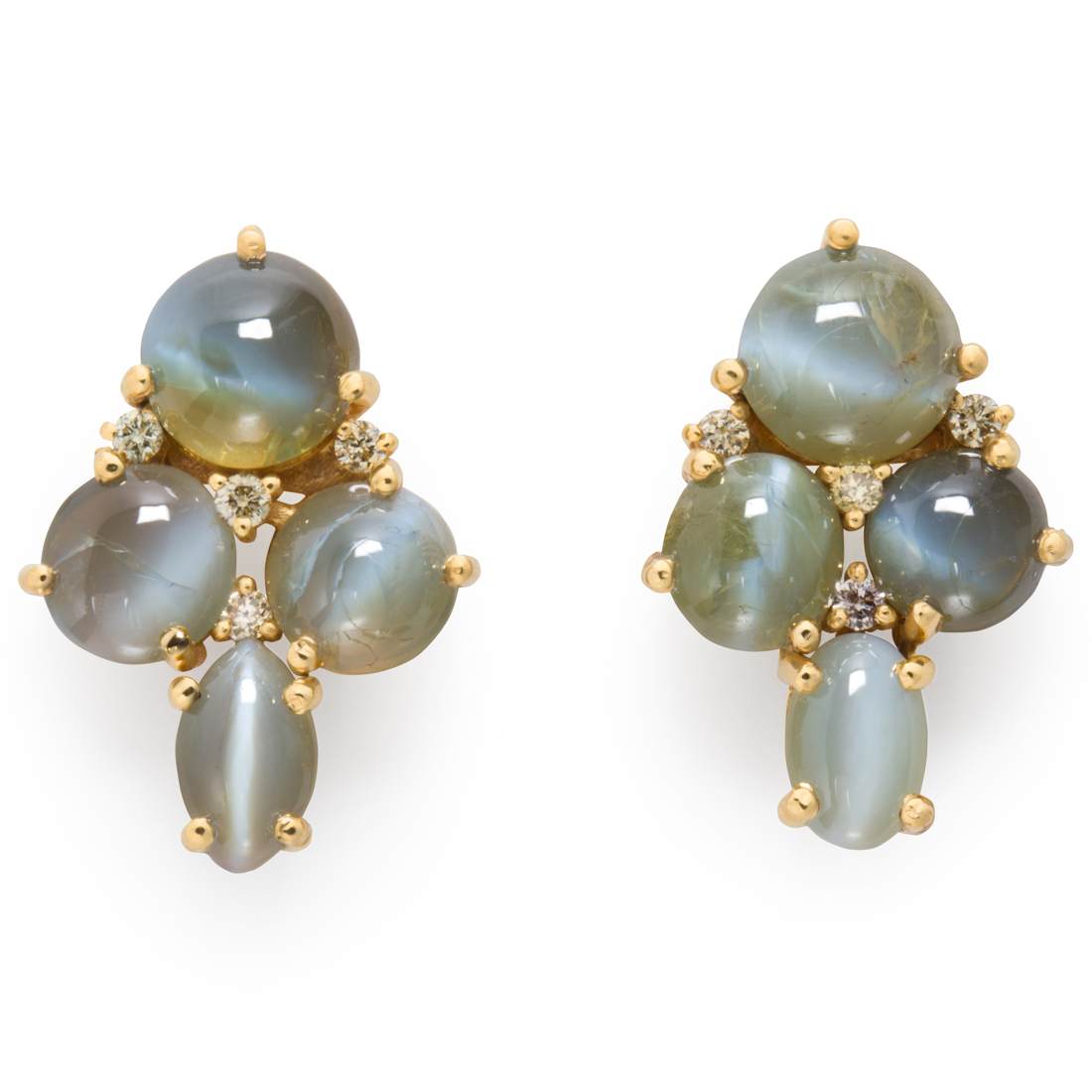 Appraisal: A PAIR OF CAT'S EYE CHRYSOBERYL DIAMOND AND EIGHTEEN KARAT