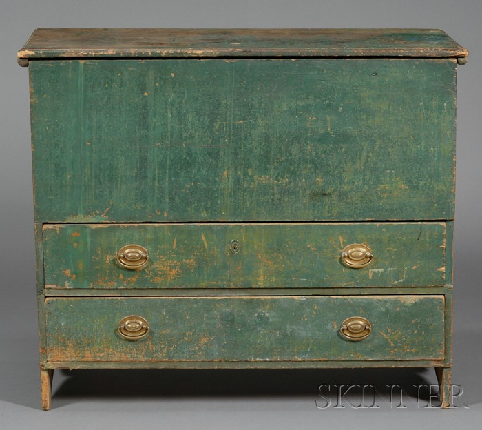 Appraisal: Green-painted Pine Blanket Chest over Two Drawers New England early