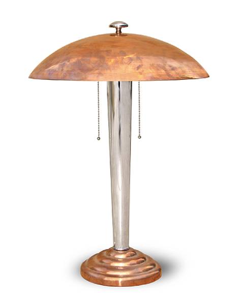 Appraisal: An Italian Art Deco copper and chrome lamp circa The