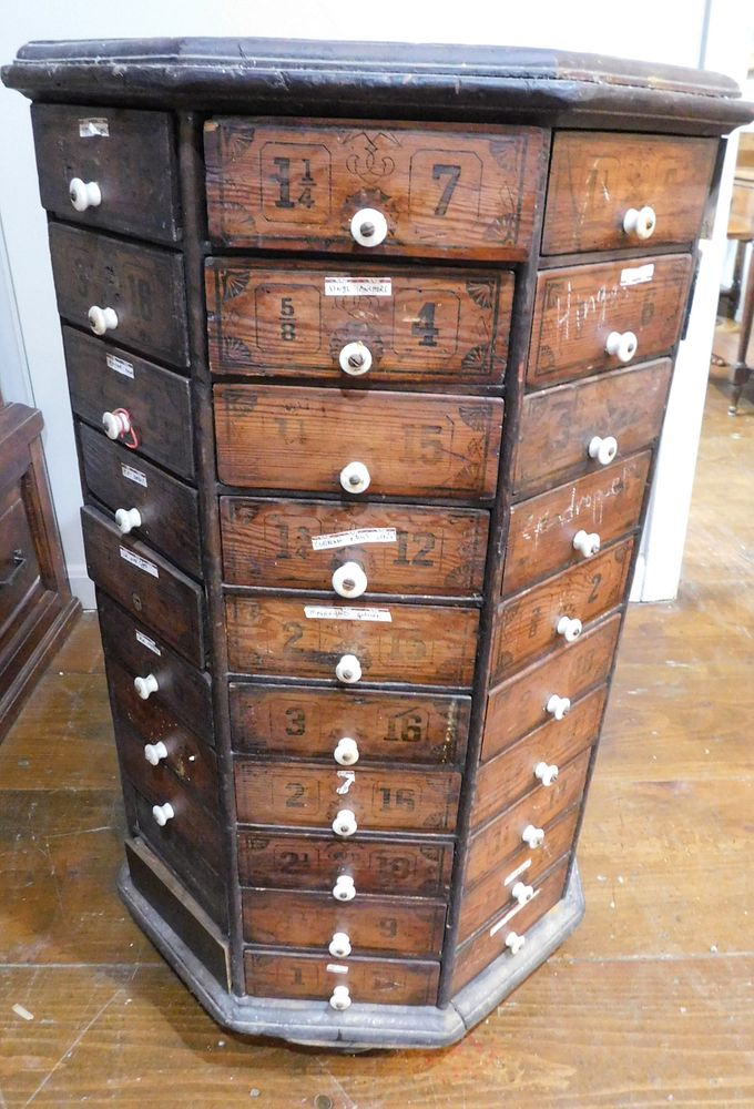 Appraisal: ANTIQUE MULT-DRAWER OCTAGONAL CABINET Victorian pine octagonal revolving multi-drawer country