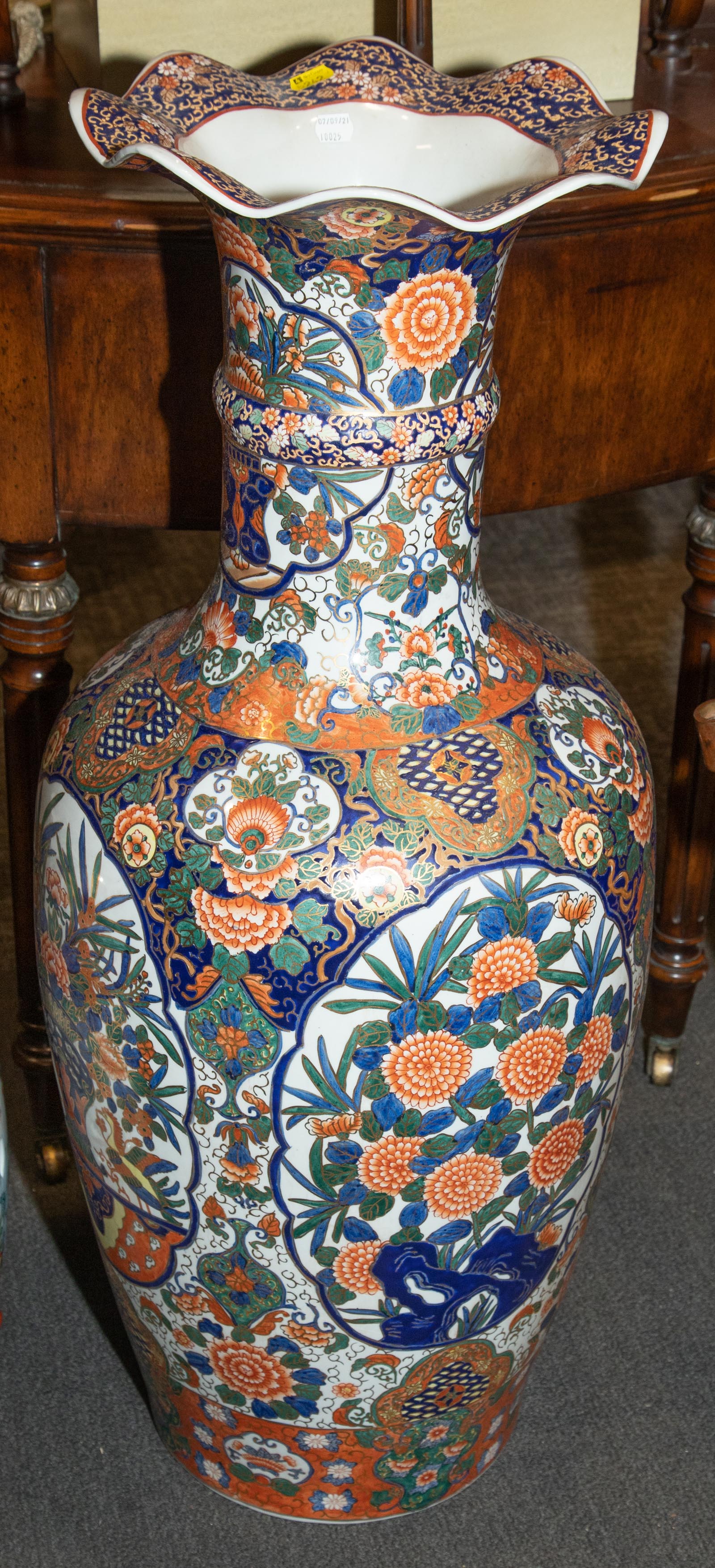 Appraisal: CHINESE IMARI STYLE PAINTED PORCELAIN FLOOR VASE Modern in H