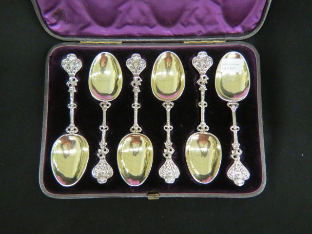 Appraisal: Early Sterling Silver Dessert Spoon Set circa hallmarked gold wash