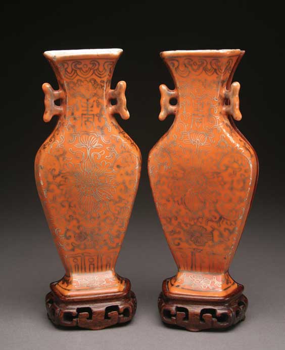 Appraisal: PAIR ANTIQUE PORCELAIN WALL VASES Pair of rare antique Chinese