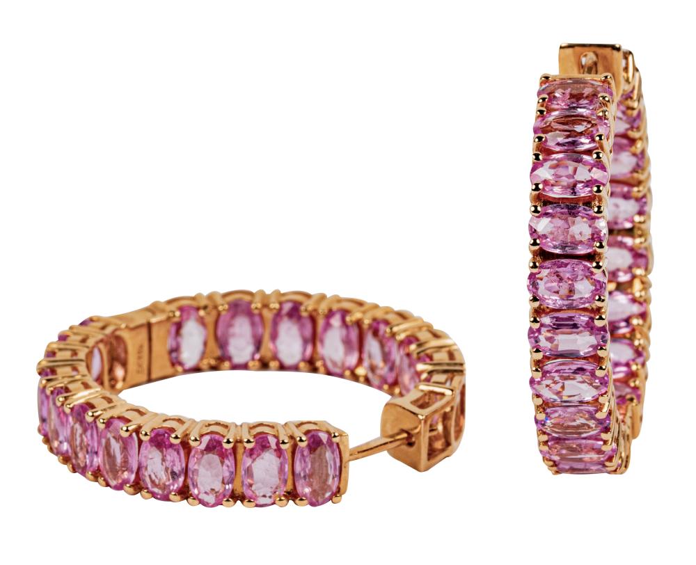 Appraisal: PAIR OF KARAT ROSE GOLD PINK SAPPHIRE HOOP EARRINGSthe inside-out