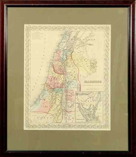 Appraisal: Hand colored map of Palestine by J H Colton Co