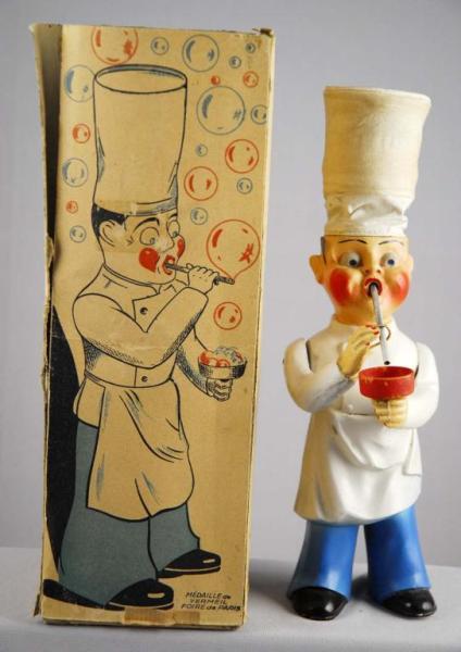 Appraisal: Pre-War Composition Bubble Bowling Chef Toy Description France Includes original