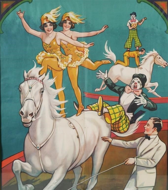 Appraisal: Offset lithographic circus poster with clowns horses and a ringmaster