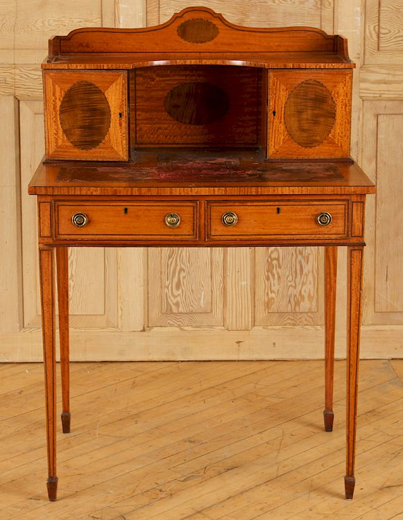 Appraisal: ADAMS STYLE SATINWOOD LEATHER TOP DESK C An Adams style