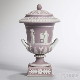 Appraisal: Wedgwood Lilac Jasper Dip Vase and Cover England th century