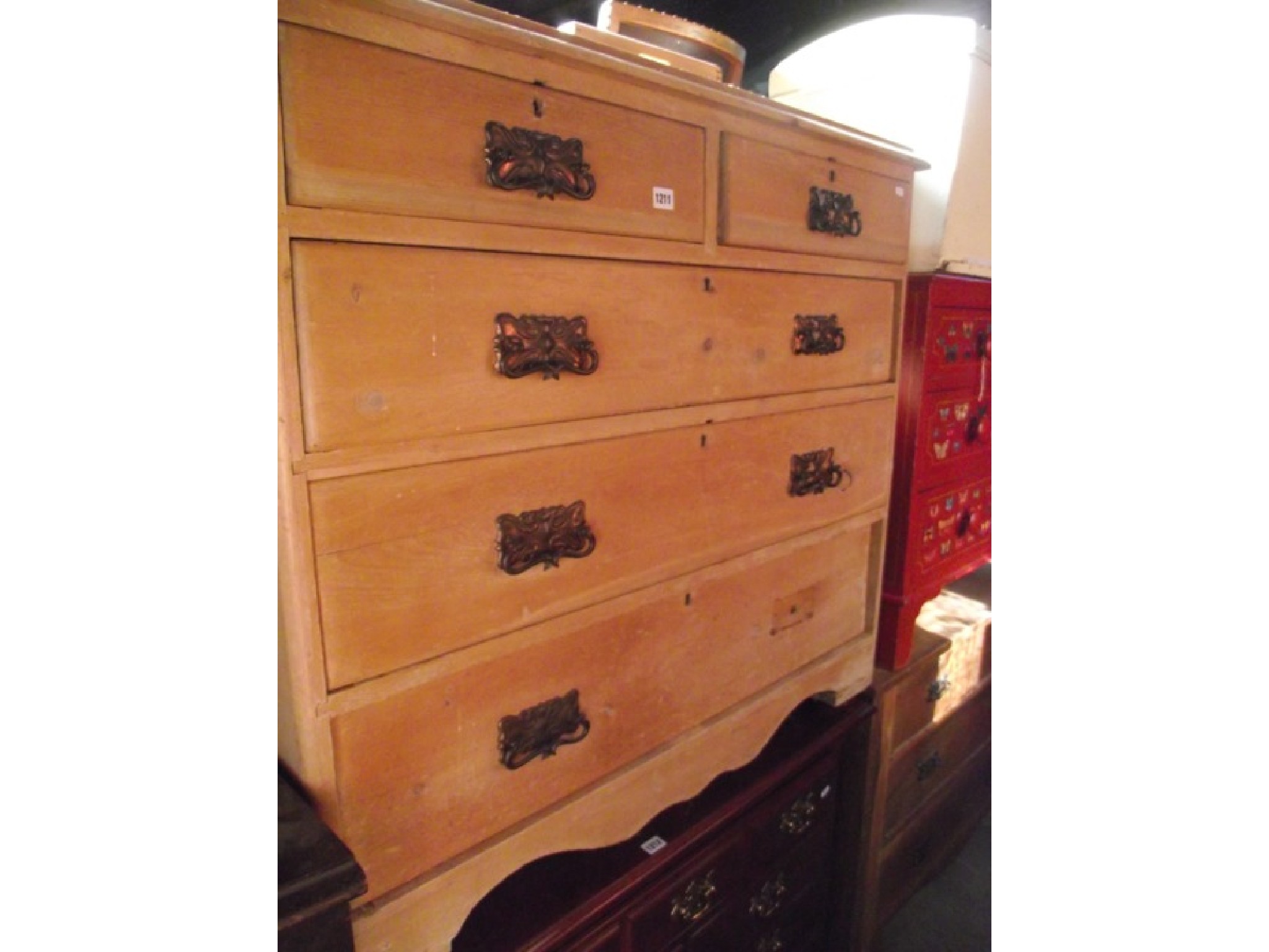 Appraisal: A Victorian stripped pine bedroom chest of three long and