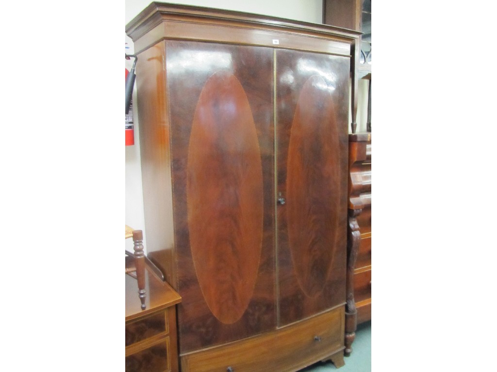 Appraisal: Edwardian mahogany inlaid wardrobe and similar chest of drawers