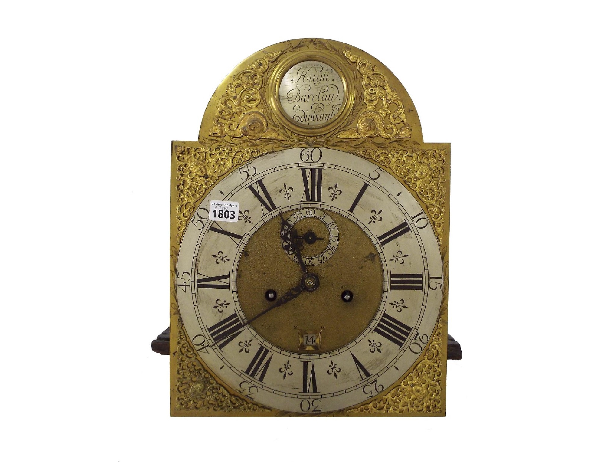 Appraisal: Scottish eight day longcase clock movement the brass arched dial