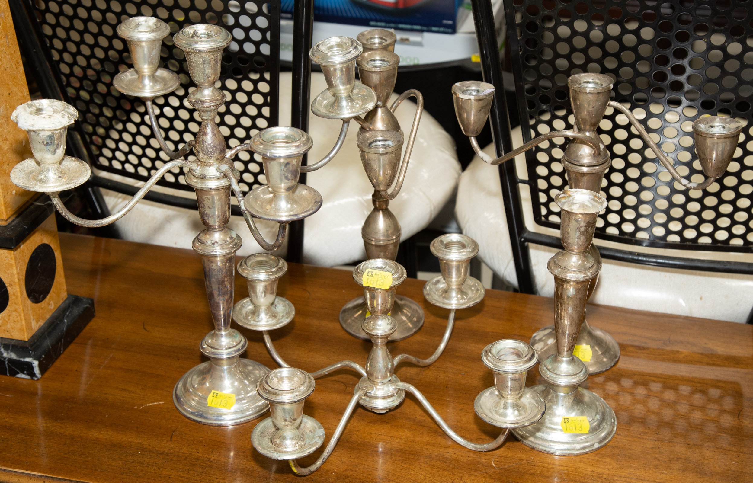 Appraisal: ASSORTED STERLING WEIGHTED CANDLESTICKS PARTS Comprising a pair of Duchin