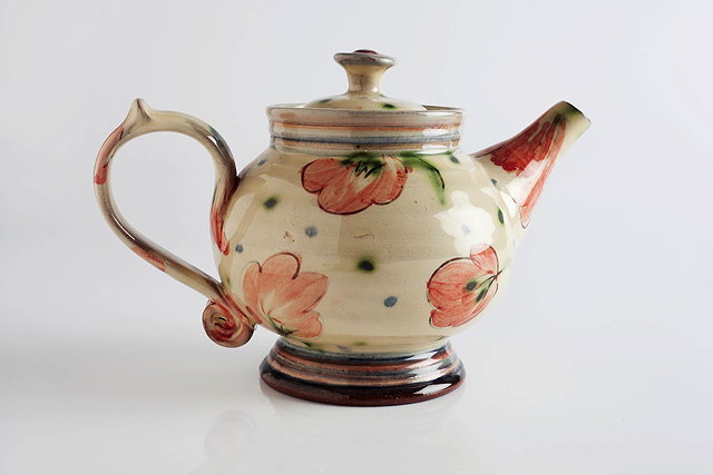 Appraisal: Paul Jackson British Contemporary Teapot painted with flowerssigned and dated