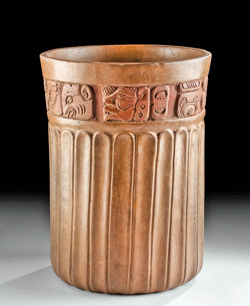 Appraisal: Maya Late Classic Redware Cylinder Glyph Band Pre-Columbian Mexico and