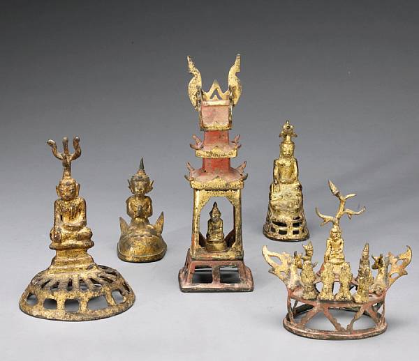 Appraisal: A group of five Burmo-Thai gilt bronze sculptures th th