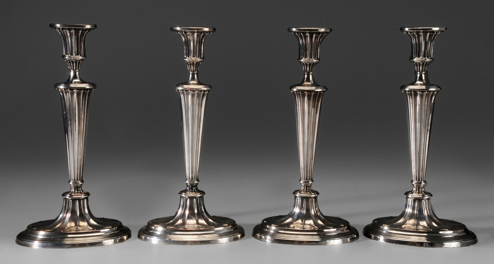 Appraisal: Set of Four Silver-Plated Candl