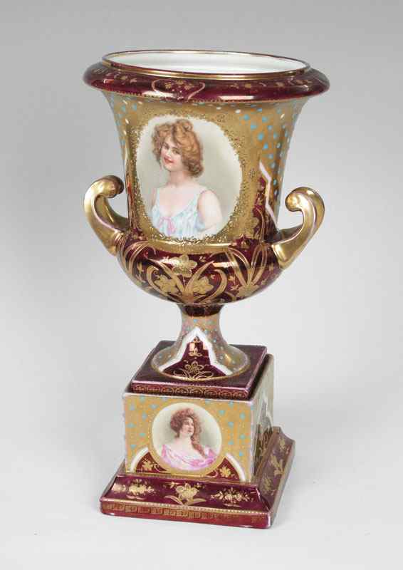 Appraisal: ROYAL VIENNA PORCELAIN PORTRAIT URN Featuring portraits of women of