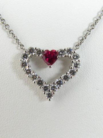 Appraisal: New Platinum ''chain with platinum diamond and ruby heart pendant