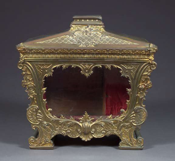 Appraisal: Italian Embossed Gilt-Brass-Veneered Wood and Glass Reliquary Case in the