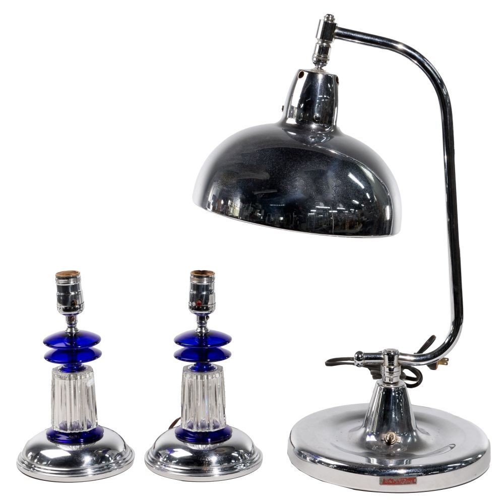 Appraisal: MCM APOLLO ELECTRIC AND COBALT GLASS STYLE CHROME TABLE LAMPS